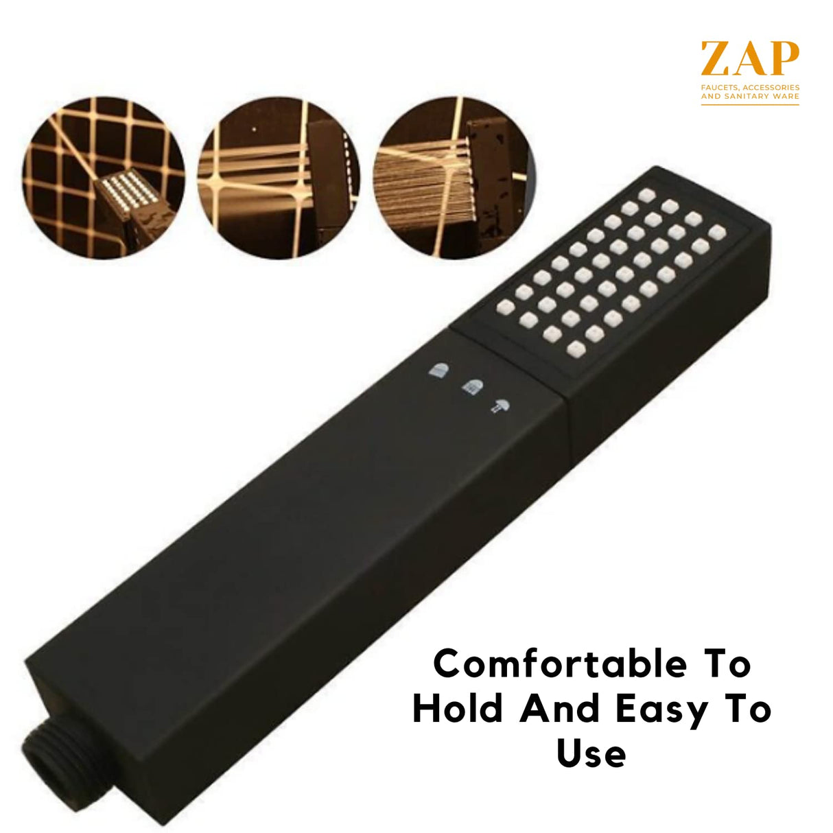 ZAP Black | ABS Hand Shower | Stainless Steel Tube & Holder | 3 Spray Modes | Durable Build | Easy to Use | Great Grip | Corrosion Resistant | Bathroom Shower