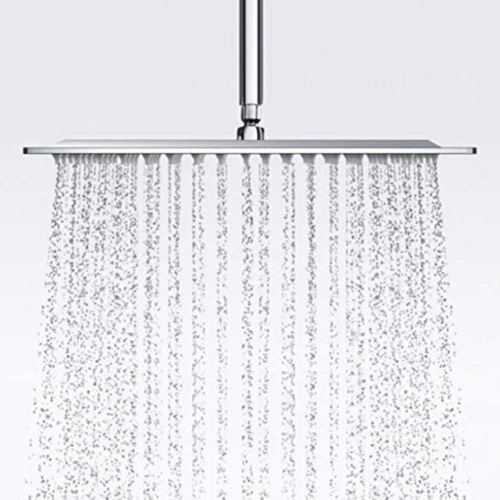 ZAP Hexa Ultra Slim Square 304 Grade Stainless Steel 12 Inch Shower Overhead Shower with Arm Combo/Overhead Shower with Arm/Ceiling/Top-Mounted Rain Shower Head-Chrome Polished (Arm-15 Inch)