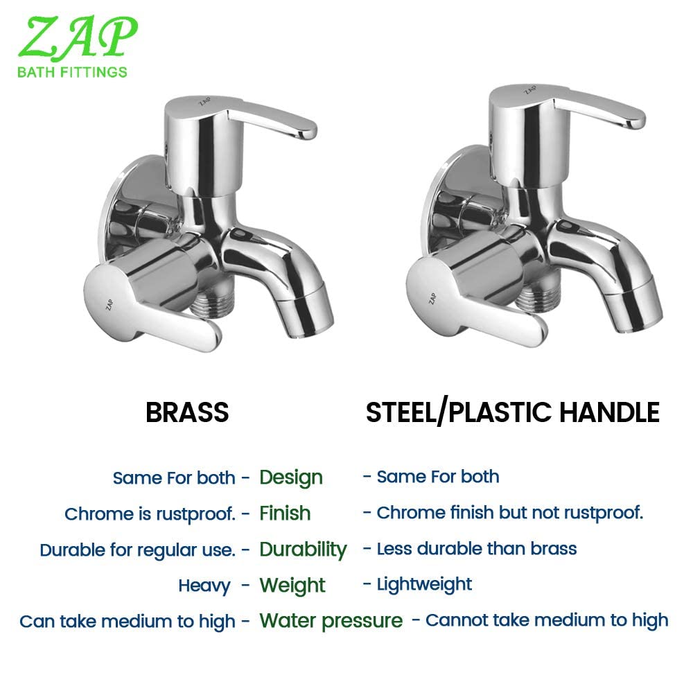 ZAP 2-in-1 Brass Bib Cock Tap (Set of 2) | Dual-Function Chrome Finish Wall Tap with Water-Saving Aerator & Foam Flow | Quarter Turn Operation | Includes Wall Flange | 15mm BSP | 7-Year Warranty | Made in India
