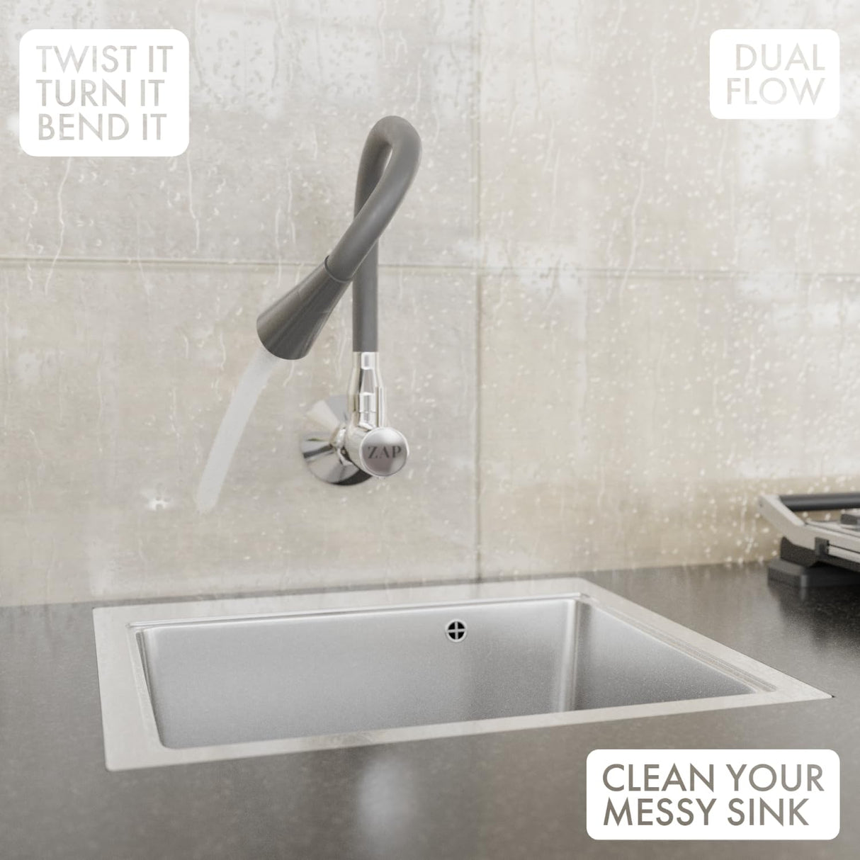 Elixir Chrome Brass Kitchen Tap Wall Mounted Sink Tap