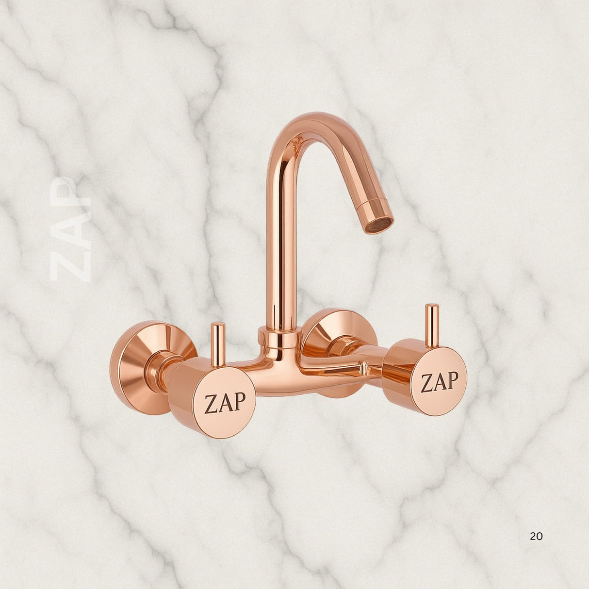 Elixir Sink Mixer Hot & Cold Gold PVD Finish Wall Mount Tap