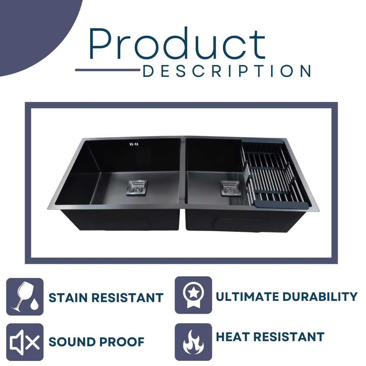 ZAP Black Stainless Steel Kitchen Sink | 37x18 cm Single Bowl Sink with Drainage Kit | Dual Water Aerator, Waste Pipe, Drainer Basket & Coupling | Noise Reduction Pads | Ideal for Modular Kitchens