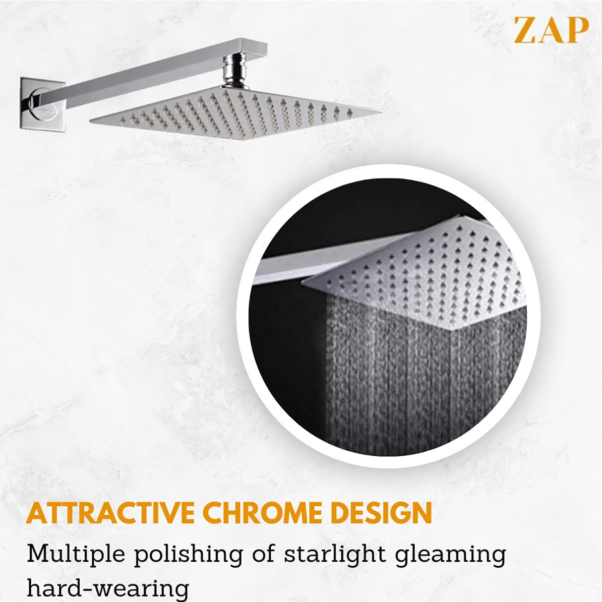 ZAP COMBO | HEXA ULTRA SQUARE 304 STAINLESS STEEL OVERHEAD SHOWER WITH ROD | SS 304 ABS SILICONE HAND SHOWER | HIGH-PRESSURE RAIN SHOWER | LEAK-PROOF | CHROME FINISH