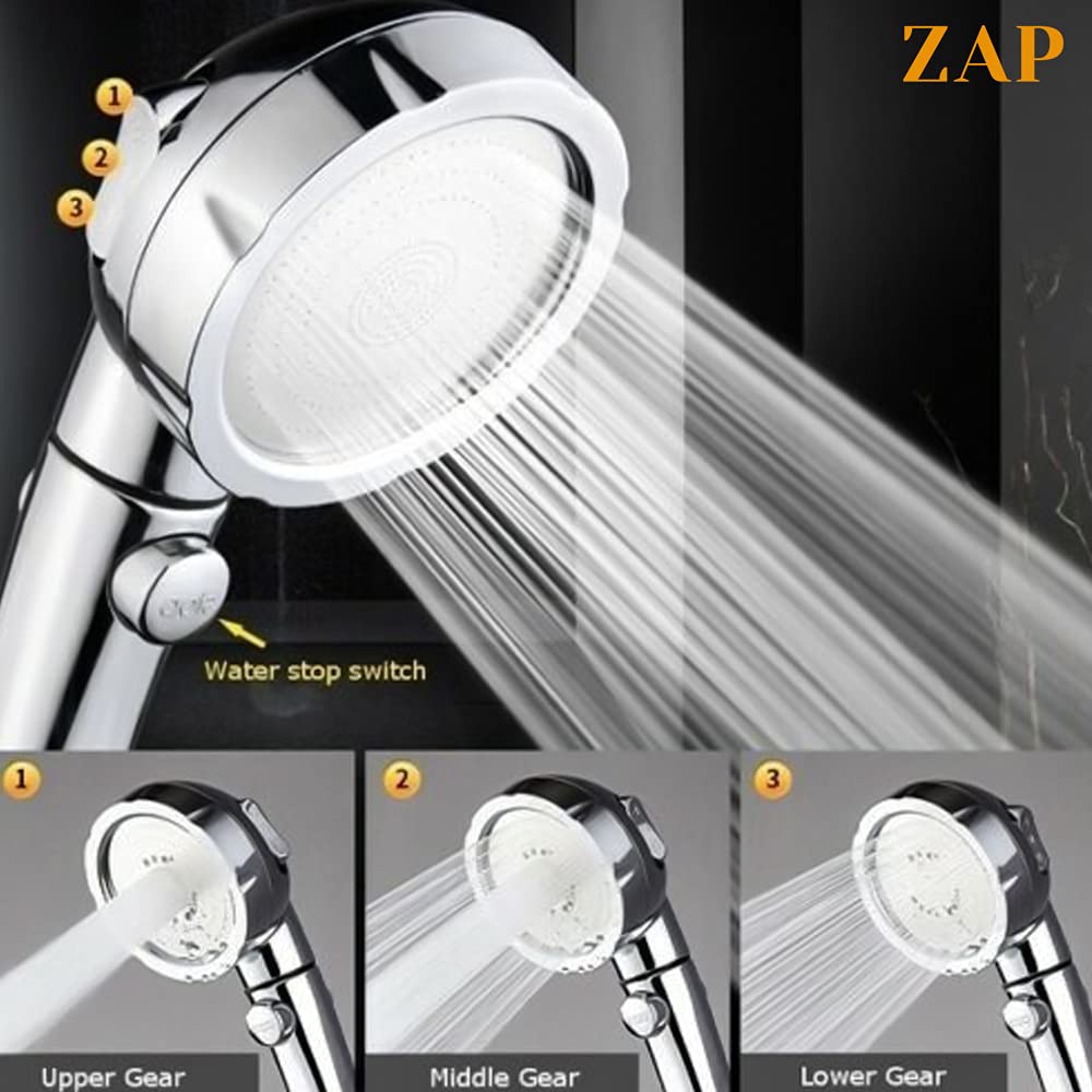 ZAP Exotic Series Handheld Shower Set | High Pressure | Chrome Finish | 3 Spray Modes with ON/OFF Pause Switch