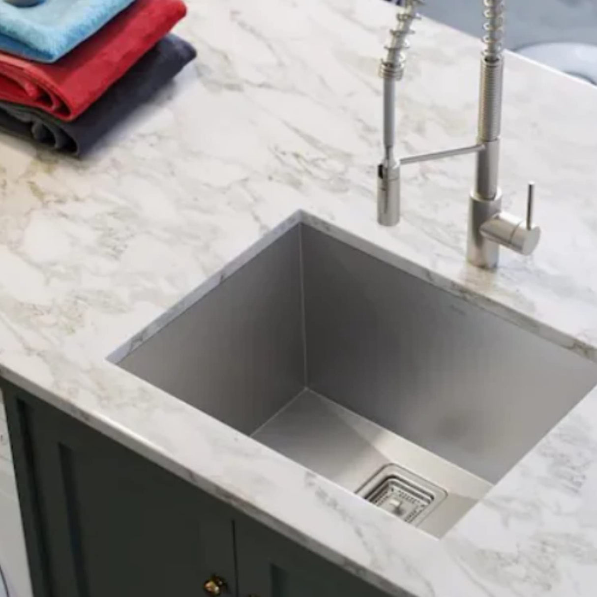 Zap Kitchen Sink Single Bowl 18x16 cm Silver Matt Finish | 304 Stainless Steel | With Sink Drainer Basket, Steel Waste Coupling & Waste Pipe | Smooth Drainage | R Angle Corners | Noise Reduction Pads