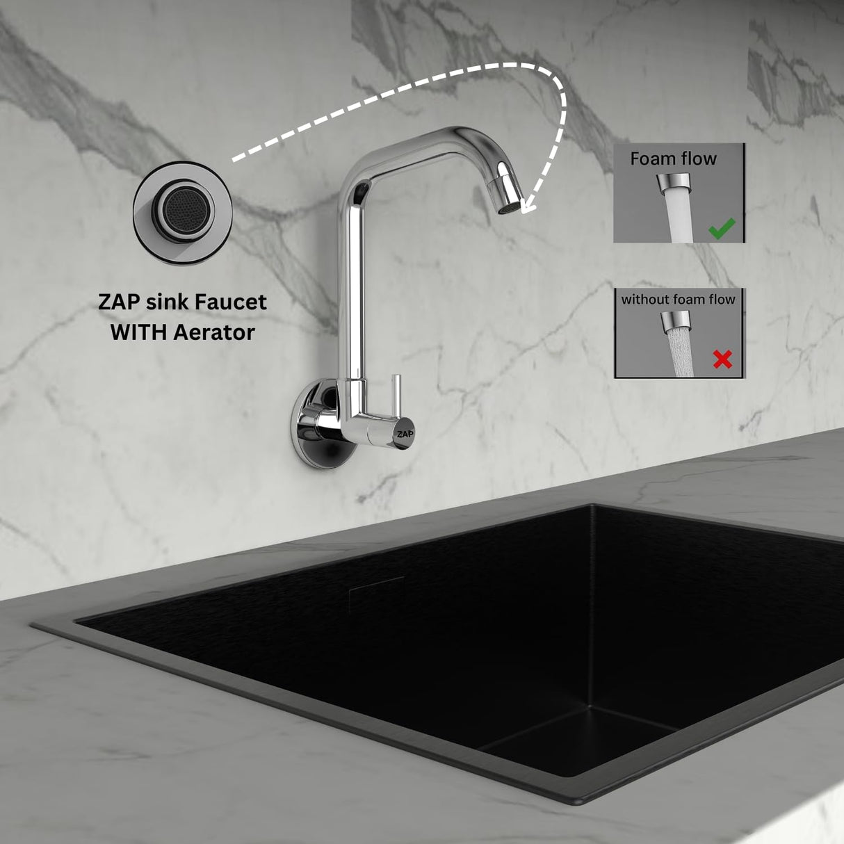 Elixir Chrome Brass Finish Kitchen Sink Tap with 360° Swivel Spout