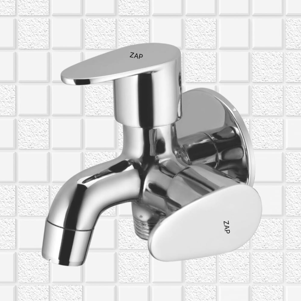 ZAP Prime 2-in-1 Brass Bib Cock Tap | Wall Mounted Chrome Finish Sink Tap with 360° Swivel Spout | Washing Machine & Kitchen/Bathroom Use | Water-Saving Aerator | 15mm BSP | Made in India