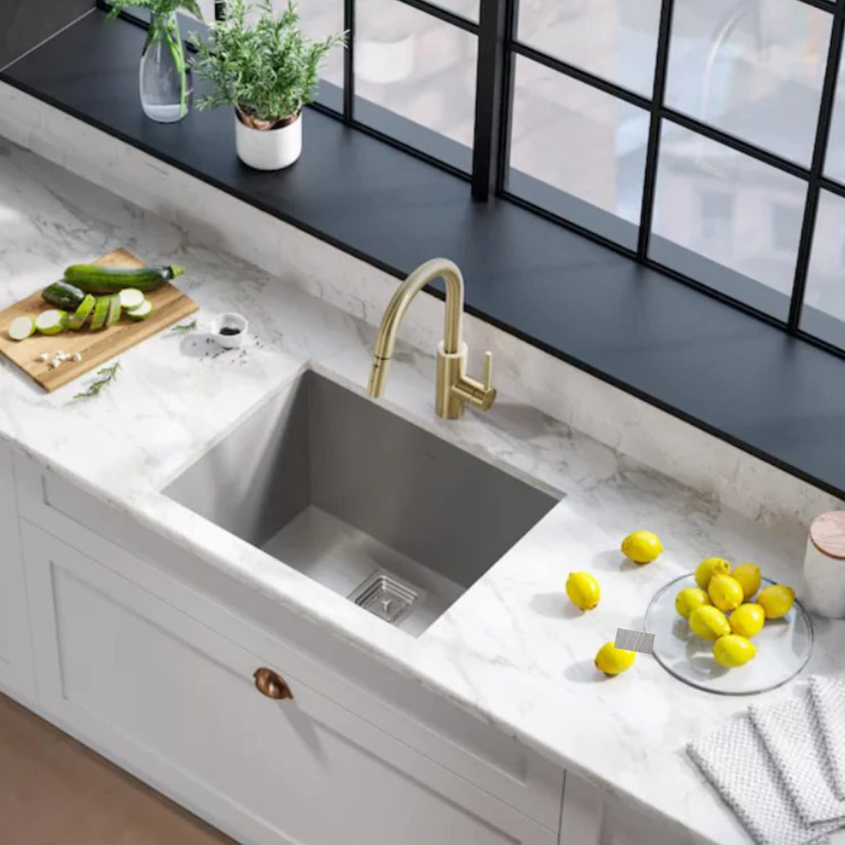 ZAP Single Bowl Kitchen Sink 24x18x10 Inch with Tap Hole & Soap Dispenser | Matte Finish Stainless Steel | Dual Water Aerator, Waste Pipe, Sink Drainer Basket & Steel Waste Coupling Included