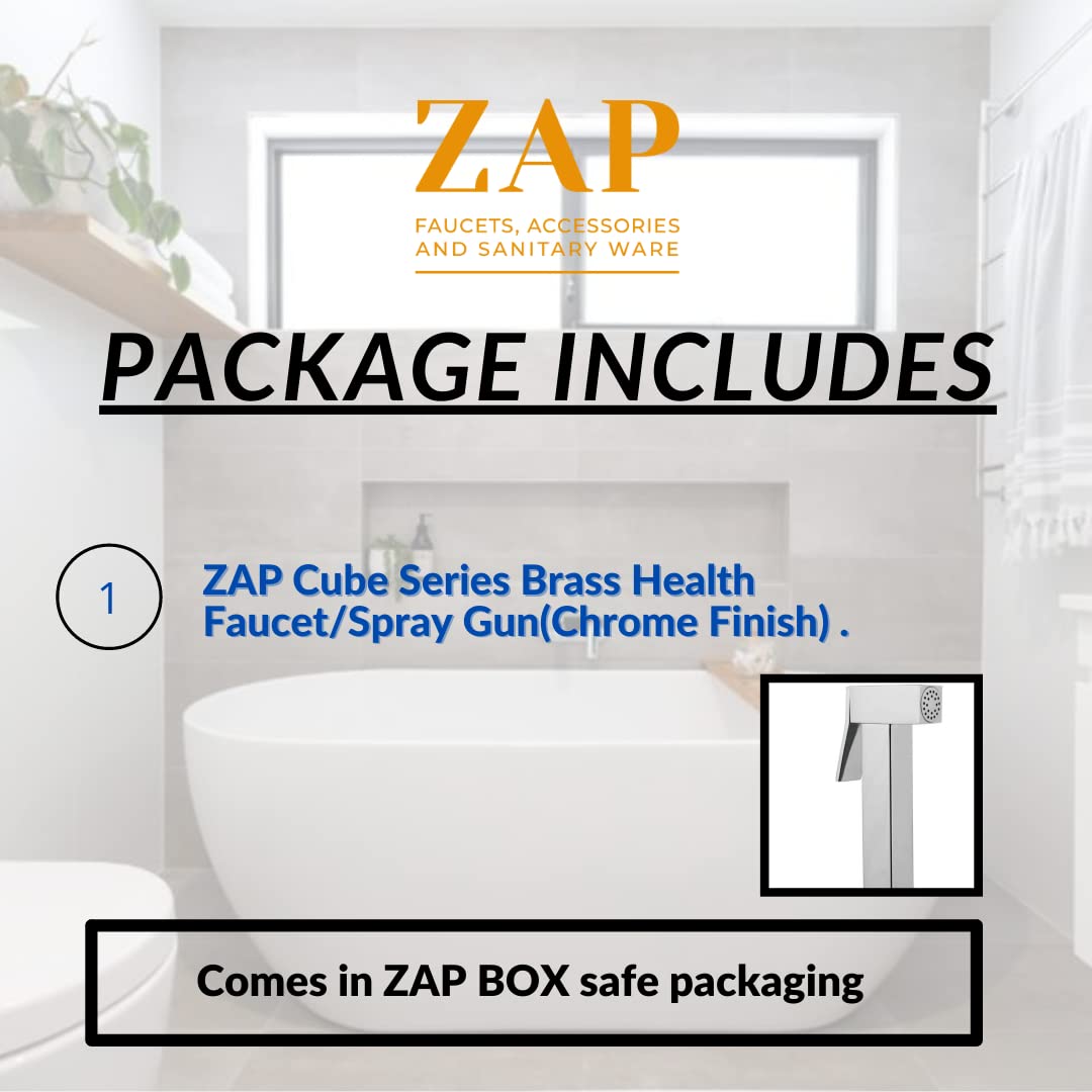 ZAP Cube Series Brass Health Faucet/Spray Gun – Set of 2 | Chrome Finish | Adjustable Water Pressure | G1/2" Thread | Anti-Clog Nozzle | For Bathroom & Toilet Use