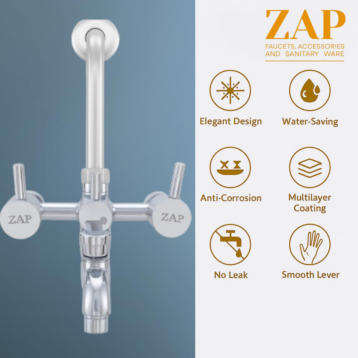 Turbo 3-in-1 Brass Wall Mixer Set