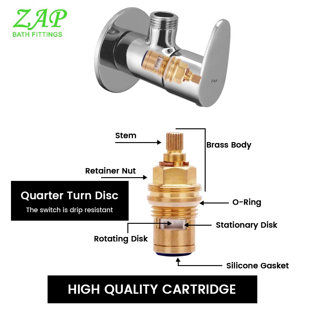 ZAP Pluto Full Brass Angle Cock – 5x3 Inch Heavy-Duty Bathroom Valve | Chrome Finish Quarter Turn Tap with Wall Flange | Ideal for Geyser, Sink, Jet Spray | Made in India