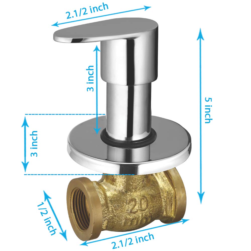 ZAP Pluto Series Concealed Stop Cock | Brass Quarter Turn Valve with Ceramic Disc Cartridge | Ideal for Toilet, Bathroom & Shower Use | 15mm BSP | Chrome Finish | Made in India