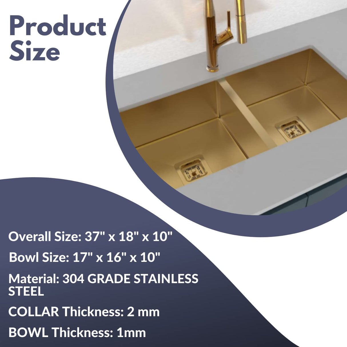 ZAP Gold Finish Stainless Steel Kitchen Sink | 37x18 cm Single Bowl Sink with Drainage Kit | Dual Water Aerator, Drainer Basket, Waste Pipe & Coupling | Large Size for Indian Kitchens