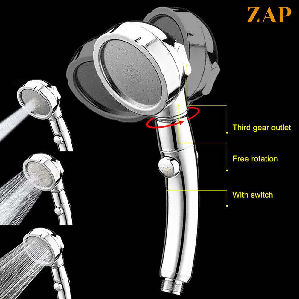 ZAP Exotic Series Handheld Shower Set | High Pressure | Chrome Finish | 3 Spray Modes with ON/OFF Pause Switch