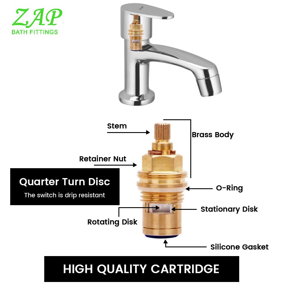 ZAP Pluto Pillar Cock | Premium Brass Long Body Bib Cock | Chrome Plated Hot or Cold Water Tap for Bathroom, Kitchen, Wash Basin | Sleek Modern Design