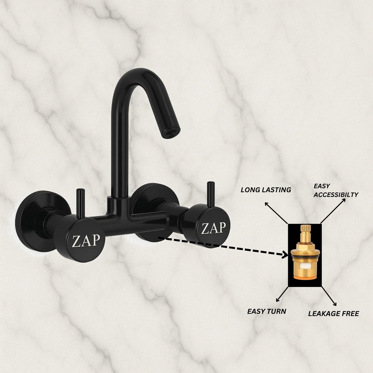Elixir Sink Mixer Hot & Cold Gold PVD Finish Wall Mount Tap