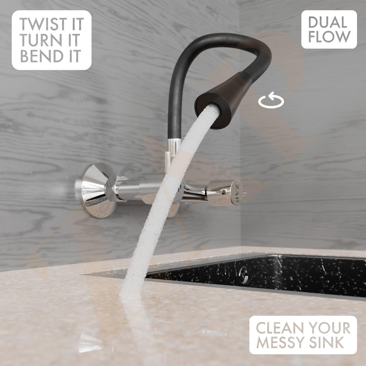 Elixir Black Brass Flexible Silicone Spout Kitchen Sink Mixer