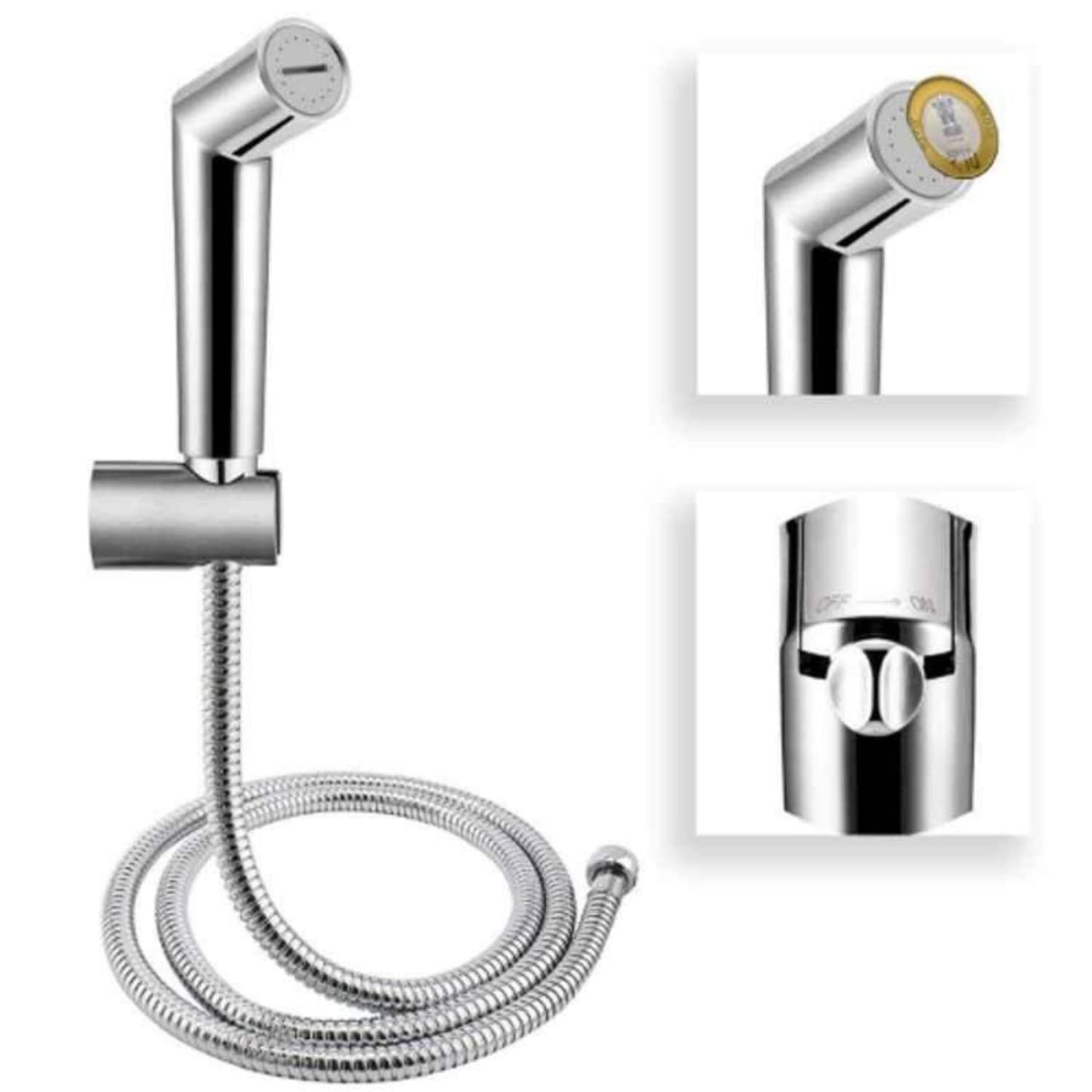Zap Cube Series Gold Plated Brass Health Faucet with Health Faucet Stand and Hose Pipe/Jet Spray for Toilets/Hand Spray Set/Health Faucet Bidet Set (Slide ABS)