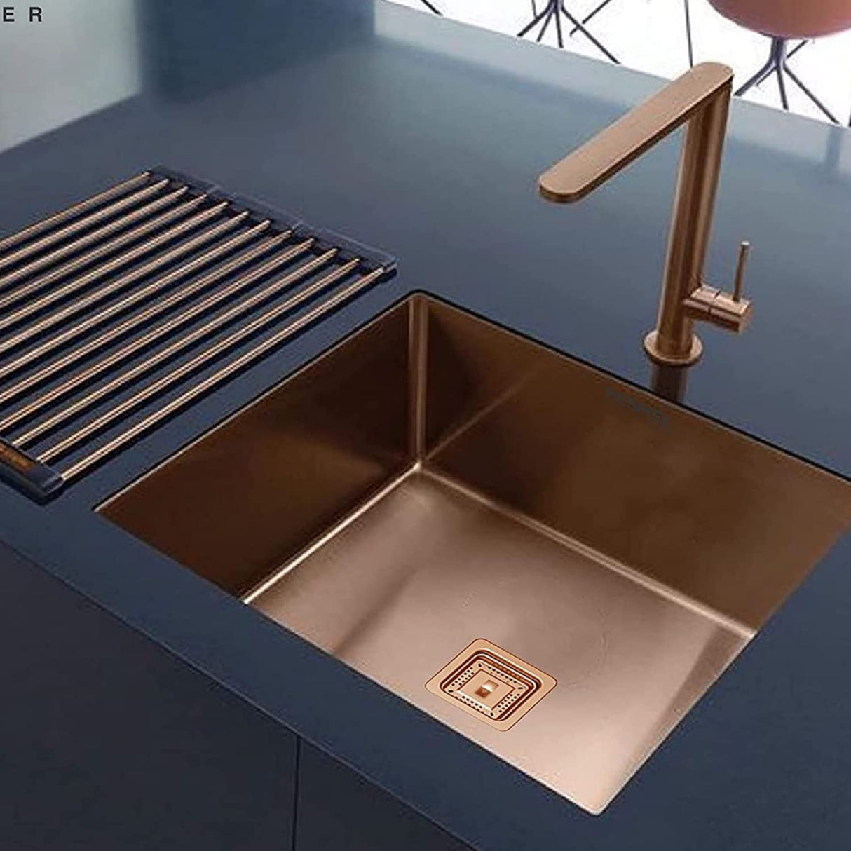 Zap Kitchen Sink Single Bowl 24x18 Inch | Rose Gold Finish | 304 Stainless Steel | Dual Water Aerator, Drainer Basket, Waste Pipe & Coupling | R Angle Corners | Smooth Drainage | Noise Reduction Pads