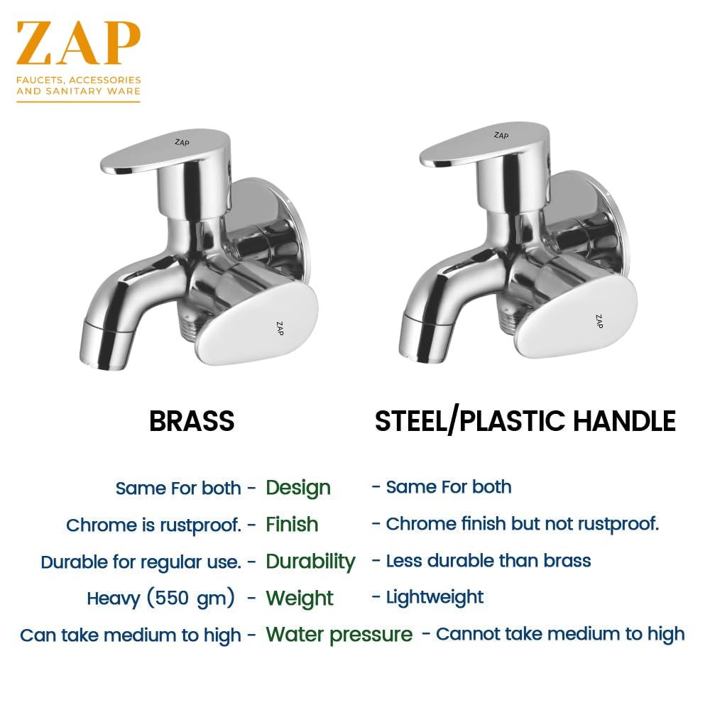 ZAP Prime 2-in-1 Brass Bib Cock Tap | Wall Mounted Chrome Finish Sink Tap with 360° Swivel Spout | Washing Machine & Kitchen/Bathroom Use | Water-Saving Aerator | 15mm BSP | Made in India