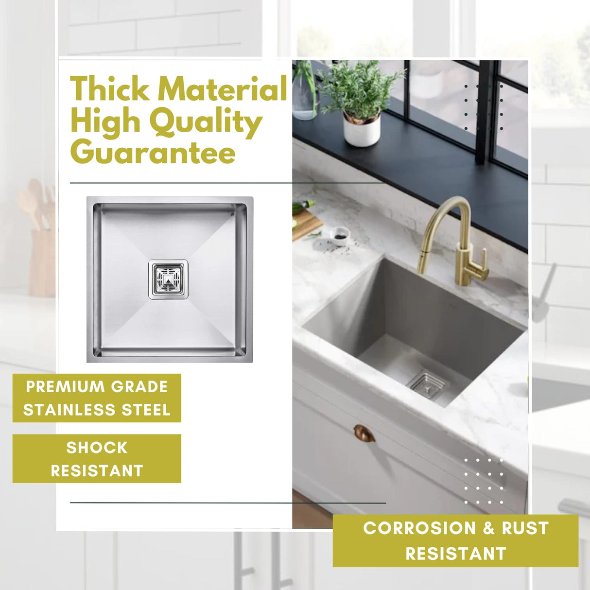 ZAP Kitchen Sink Spacious Single Bowl 18x16x10 Inch | Matte Finish Thick Stainless Steel | Includes Steel Waste Coupling, Waste Pipe & Sink Drainer Basket | Durable & Stain Resistant