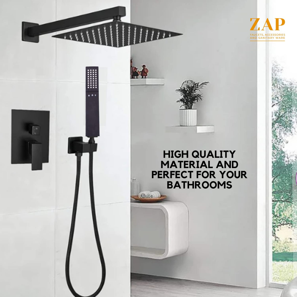 ZAP Black | ABS Hand Shower | Stainless Steel Tube & Holder | 3 Spray Modes | Durable Build | Easy to Use | Great Grip | Corrosion Resistant | Bathroom Shower