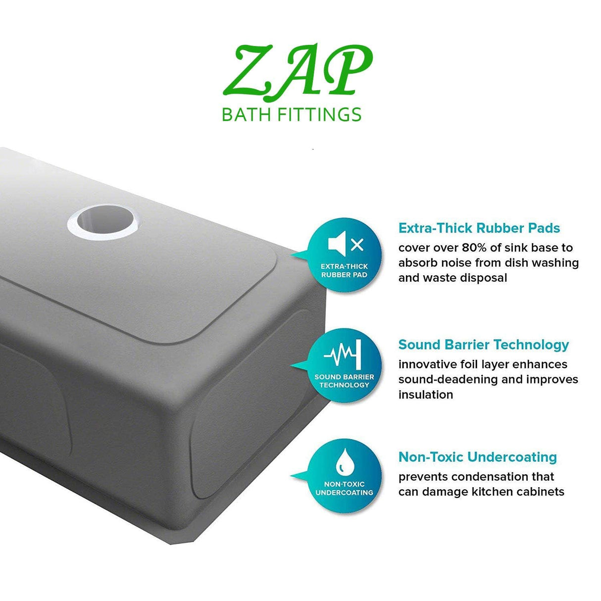 ZAP Hexa Series 304 Grade Stainless Steel Kitchen Sink | Single Bowl | Satin/Matte Finish | Square Coupling | Rust-Proof & Durable | Premium Quality (24 x 18 x 10 Inch)