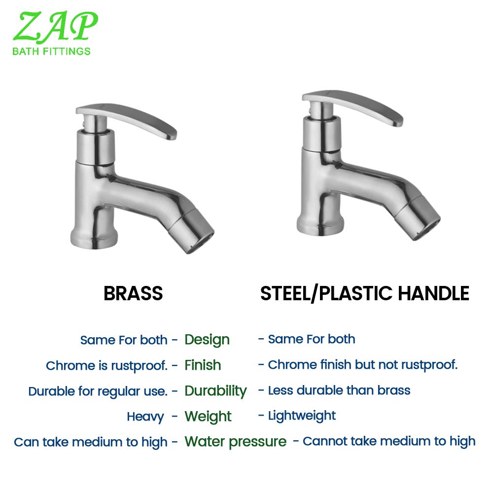 ZAP Arrow Brass Pillar Cock | Chrome Finish Durable Brass Body | Deck Mounted Tap for Basin & Sink | Hot or Cold Water Tap