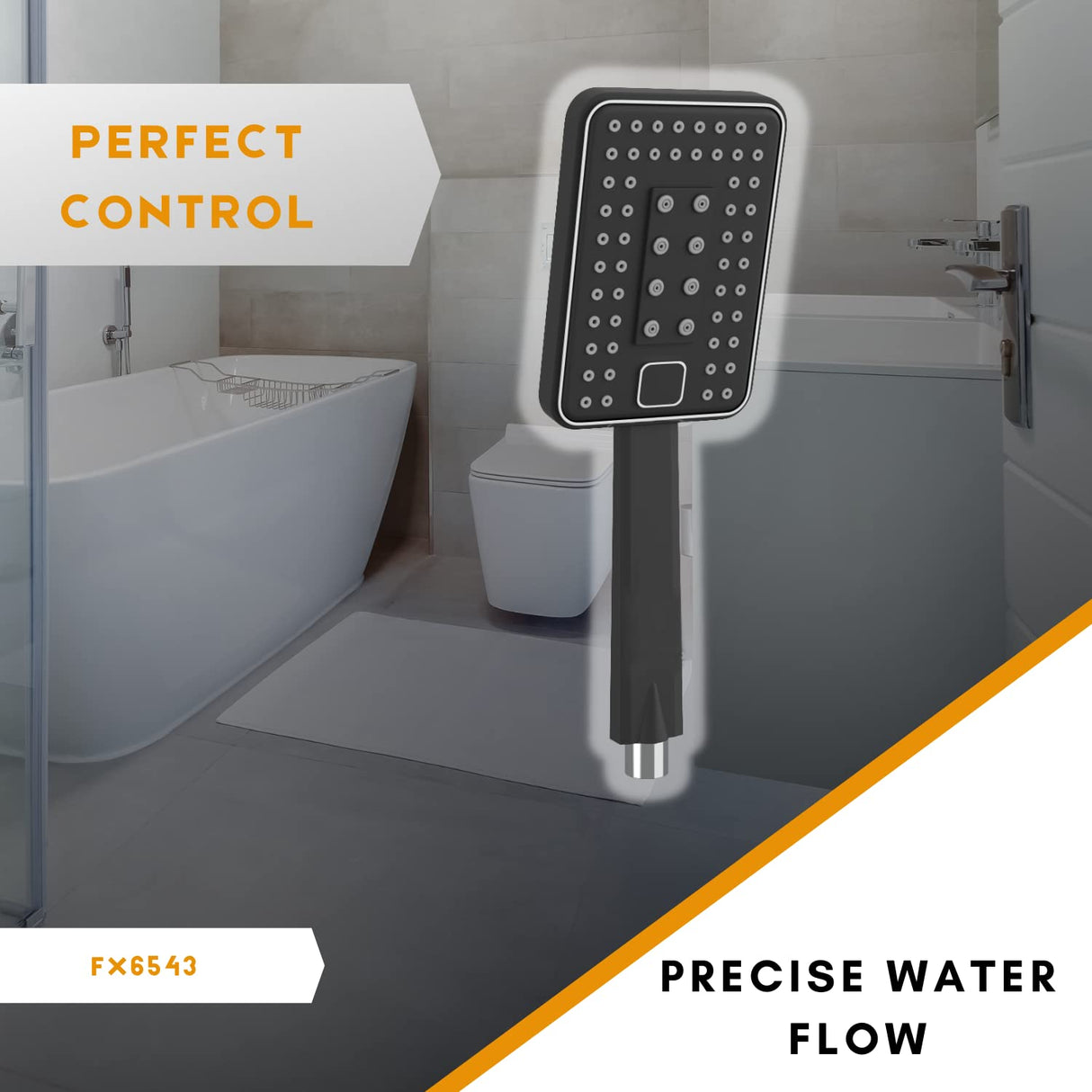ZAP FX6543 | Hand Shower | Flexible Silicone Nozzles | Stainless Steel Finish | Lightweight | Great Grip | Precise Water Flow | Multi-Flow Spray | High Pressure