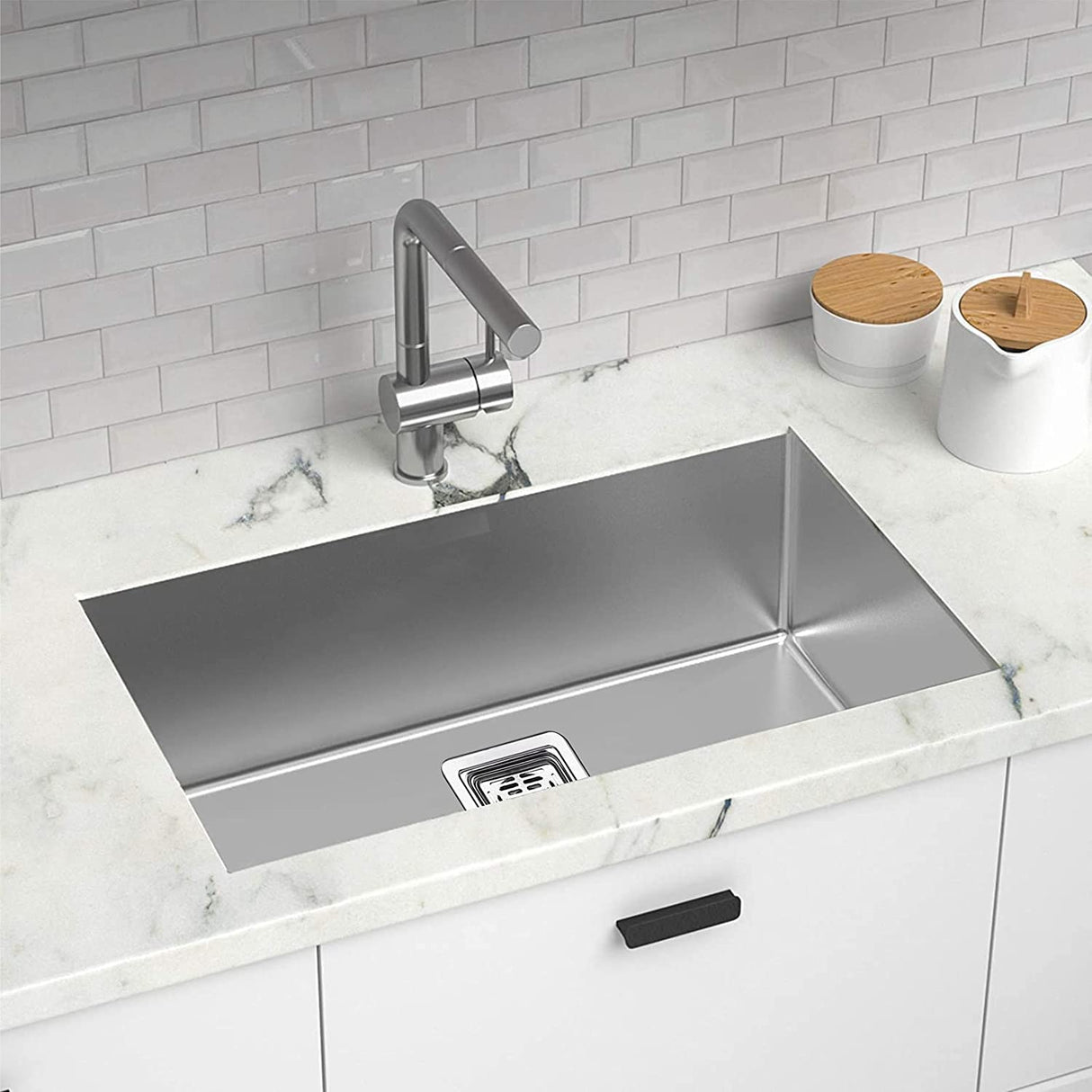 Zap Kitchen Sink Single Bowl 30x20 cm Silver Matt Finish | 304 Stainless Steel | Includes Sink Drainer Basket, Steel Waste Coupling & Waste Pipe | Smooth Drainage & Noise Reduction Pads