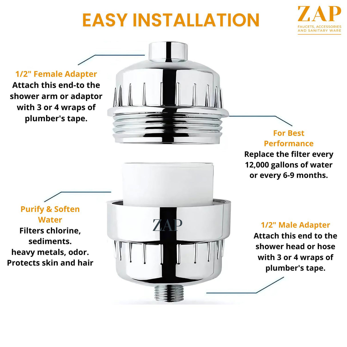 ZXFLTR-40 High Output Revitalizing Shower Filter - Reduces Dry Itchy Skin, Dandruff, Eczema, and Dramatically Improves The Condition of Your Skin, Hair and Nails - Chrome (SF100)