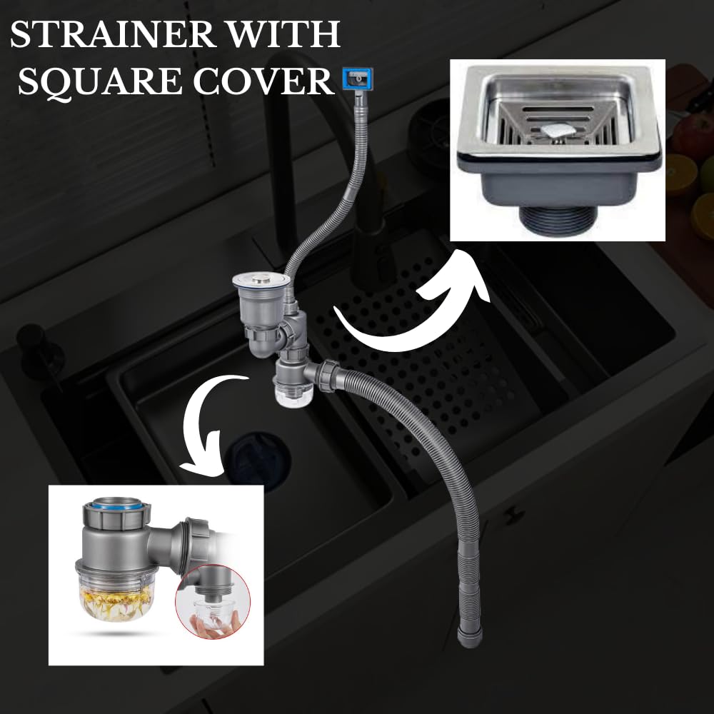 ZAP Waterfall 304 SS Kitchen Sink Set – 45x20 Inch Chrome Finish with Pull-Out Faucet, Chopping Board, Soap Dispenser, Glass Rinser & Strainer | Farmhouse Kitchen Sink with Accessories