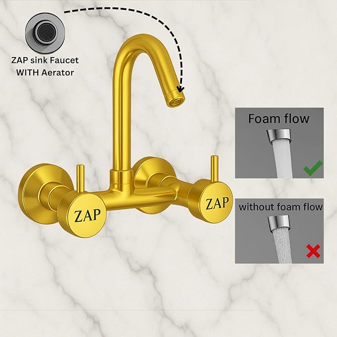 Elixir Sink Mixer Hot & Cold Gold PVD Finish Wall Mount Tap