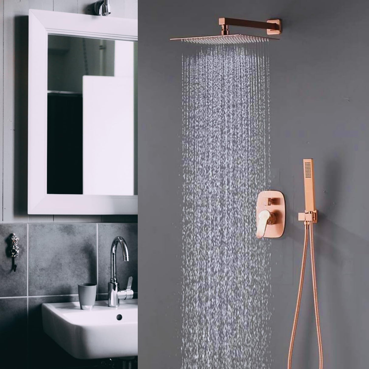 Elixir Series 5633 Brass Rose Gold Diverter With Hand shower And Shower head