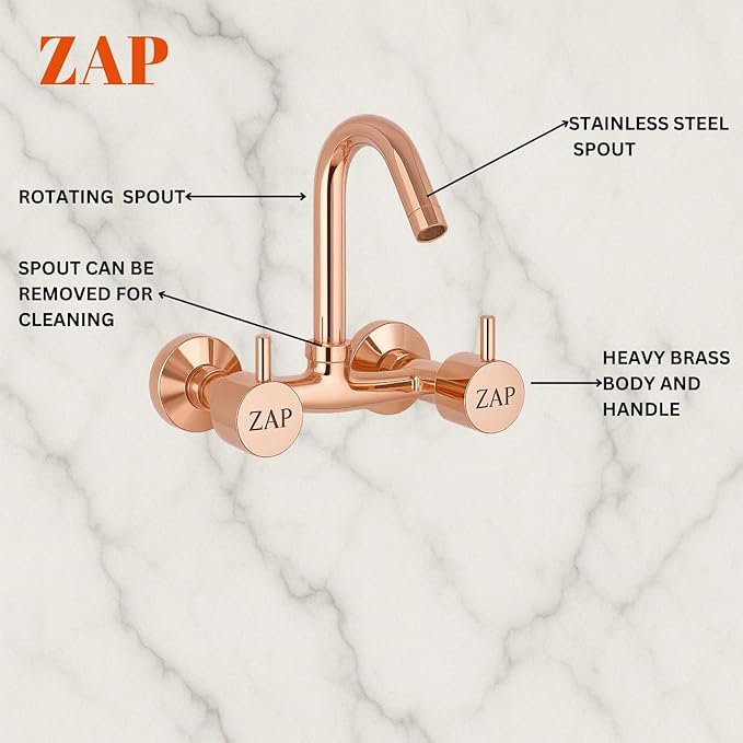 Elixir Sink Mixer Hot & Cold Gold PVD Finish Wall Mount Tap