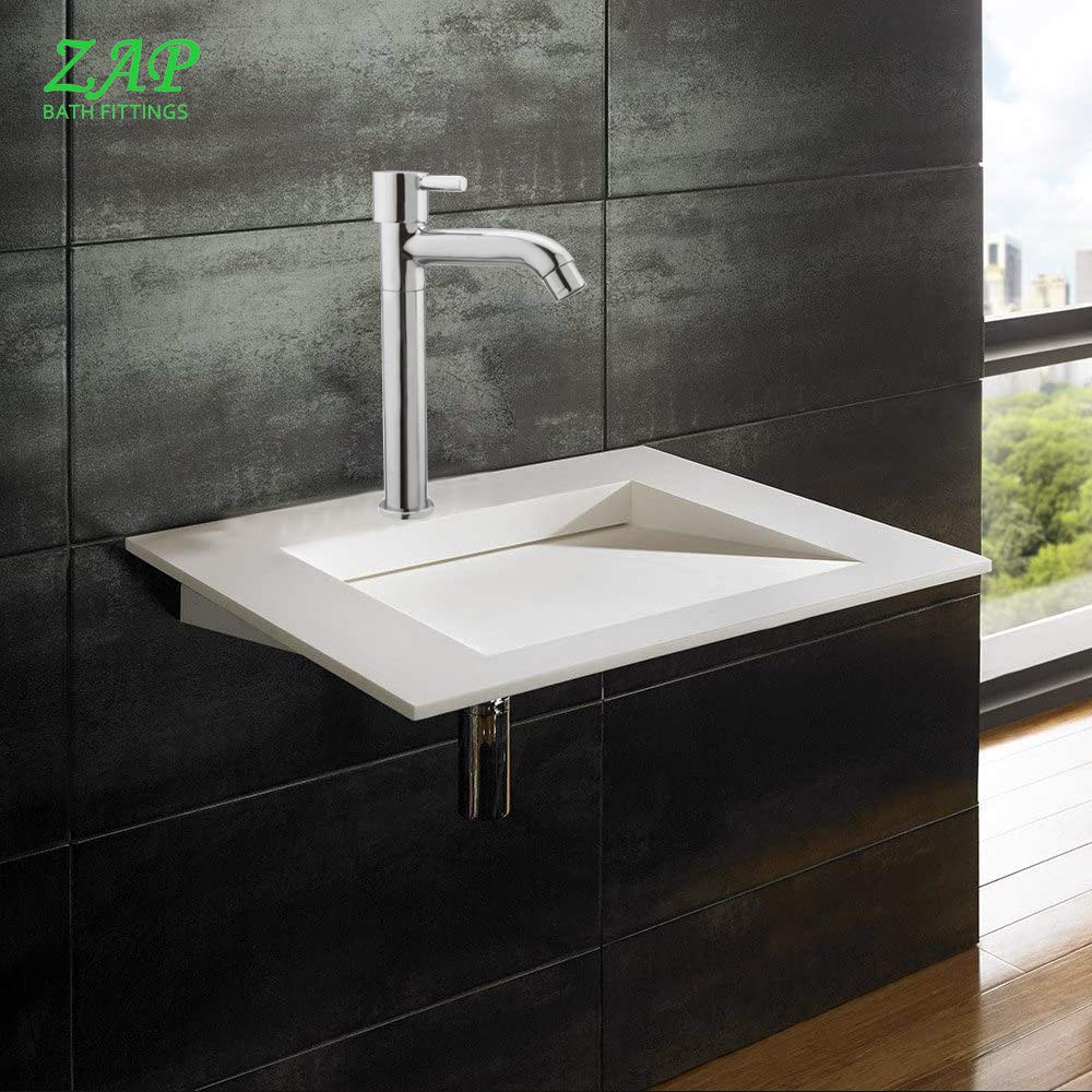 ZAP Flora Stainless Steel Tall Pillar Cock | Chrome Finish 9-Inch Faucet for Kitchen Sink, Bathroom Wash Basin, and Countertop Sinks | Hot or Cold Water Tap