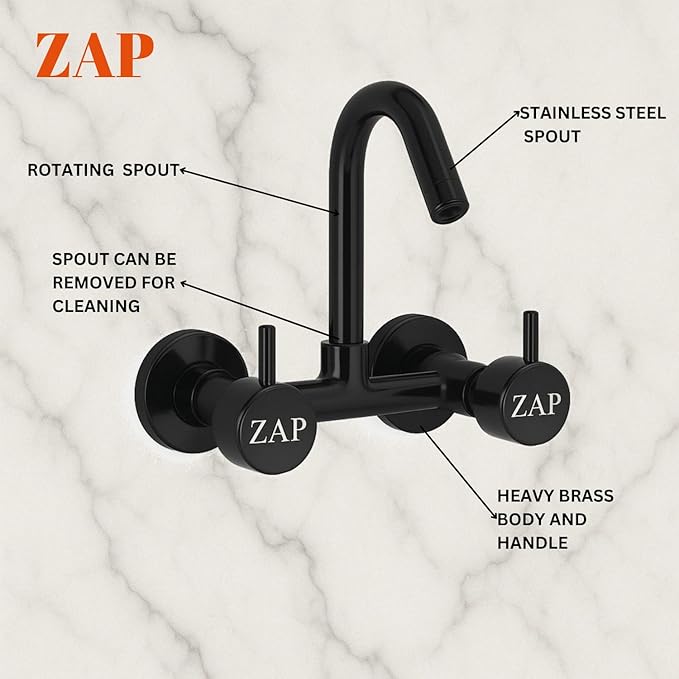 Elixir Sink Mixer Hot & Cold Gold PVD Finish Wall Mount Tap