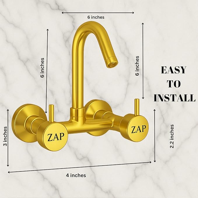 Elixir Sink Mixer Hot & Cold Gold PVD Finish Wall Mount Tap