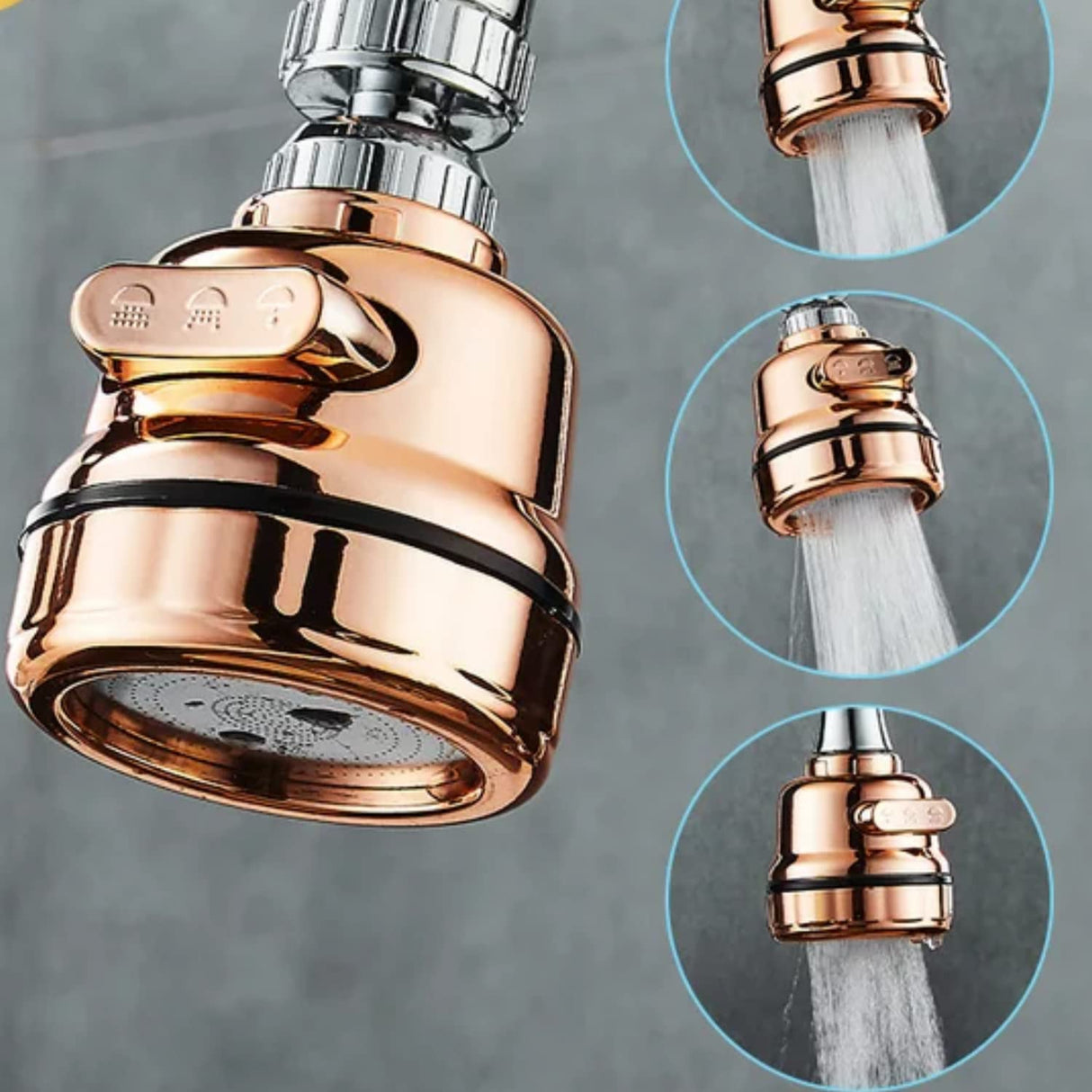 Rose Gold 360' Changer/Kitchen Faucet Spray Head Tap Head 3 Spray Mode Switchable