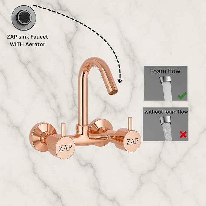 Elixir Sink Mixer Hot & Cold Gold PVD Finish Wall Mount Tap