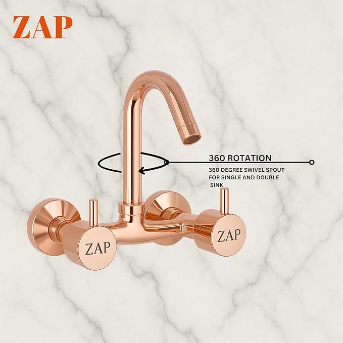 Elixir Sink Mixer Hot & Cold Gold PVD Finish Wall Mount Tap