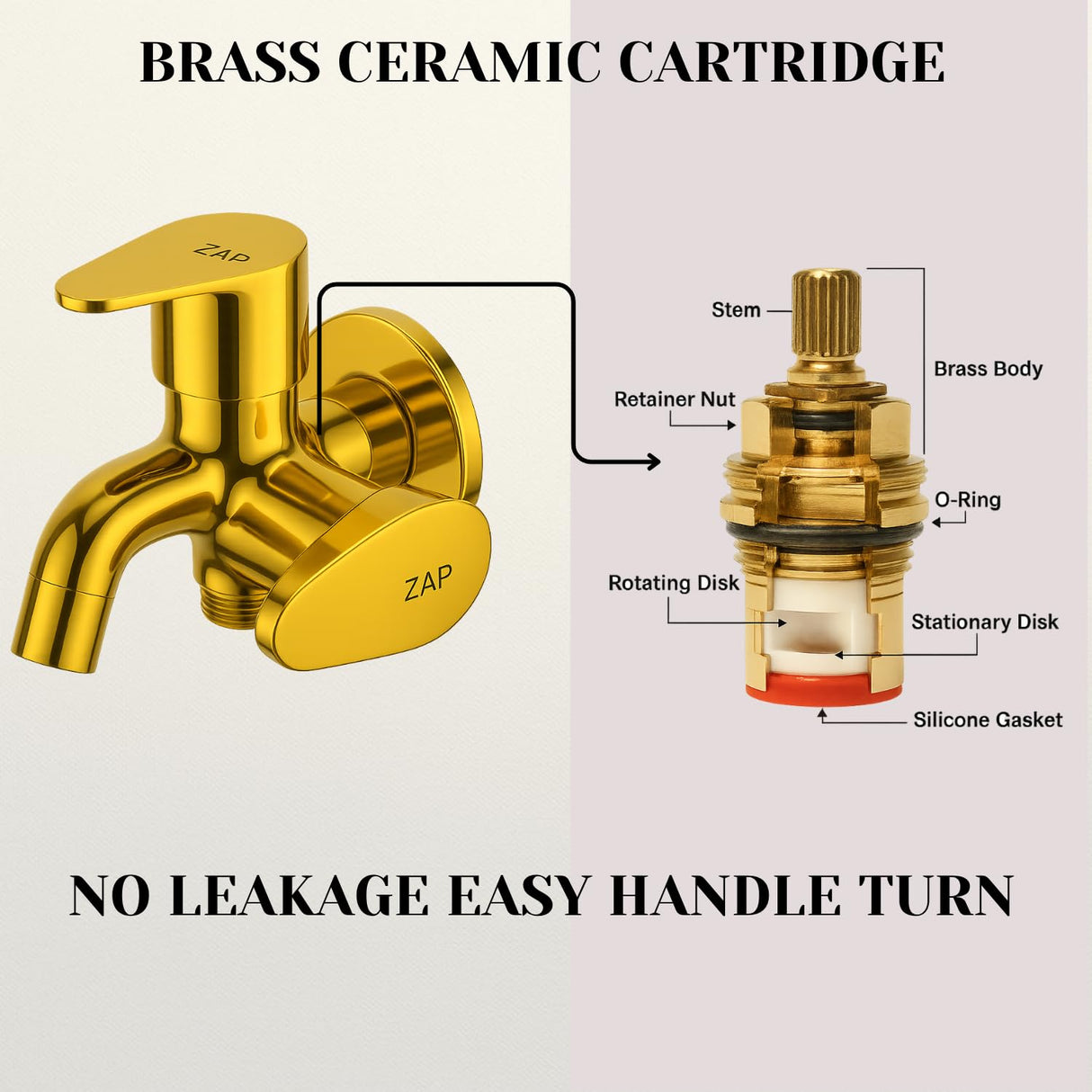 Brezza Two-in-One Bib Cock Gold Tap for Bathroom Kitchen