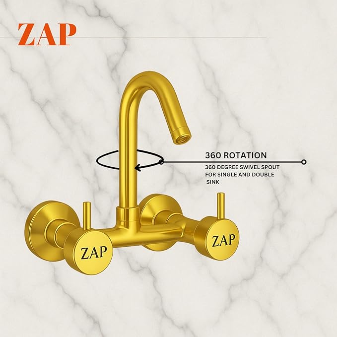 Elixir Sink Mixer Hot & Cold Gold PVD Finish Wall Mount Tap
