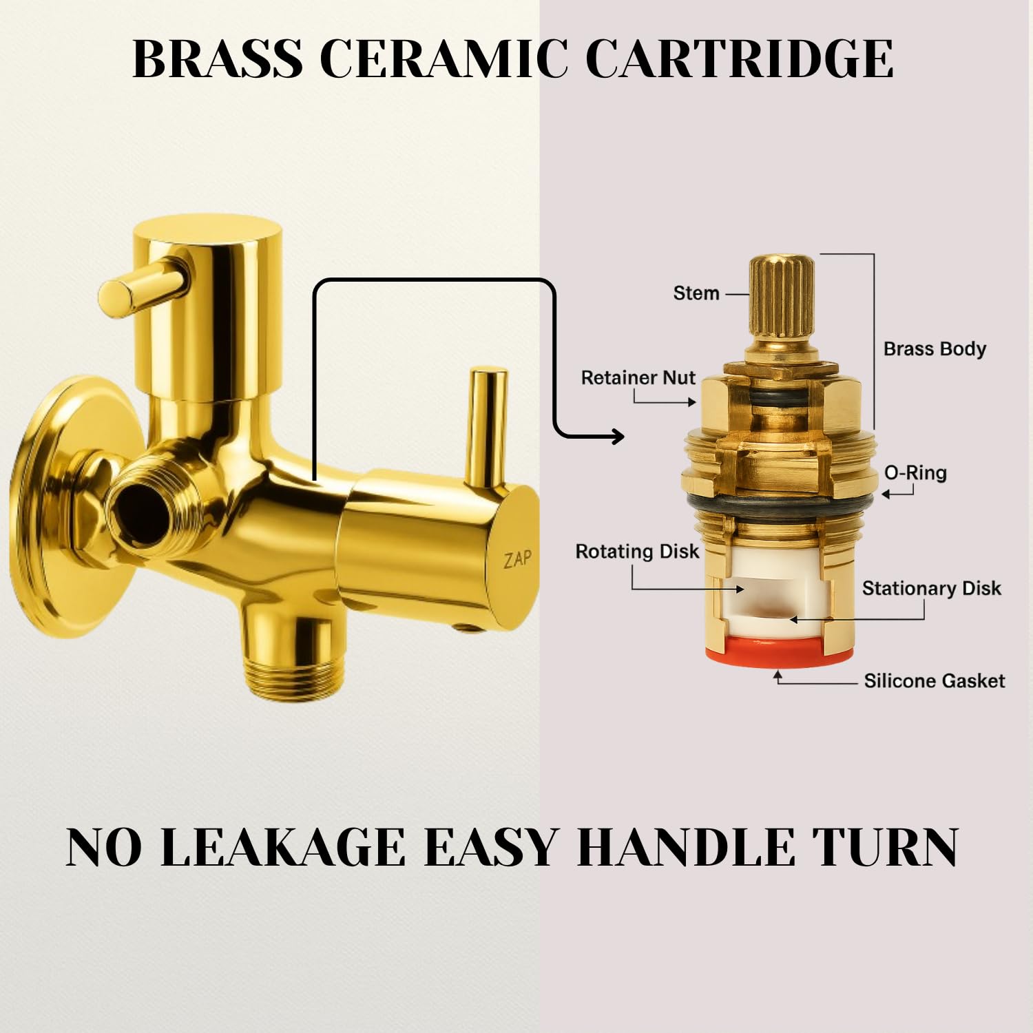 Elixir Series 2-in-1 Angle Valve Gold Brass Quarter Turn Tap Pipe Connector