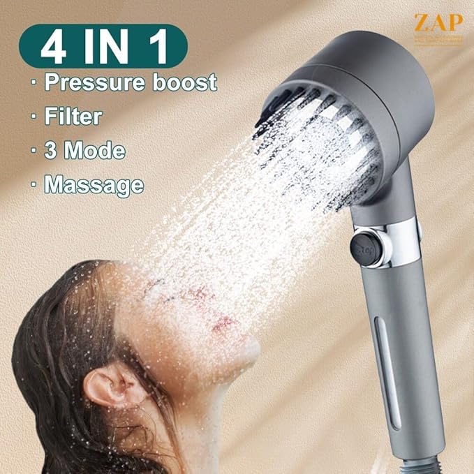 Black Filtered Handheld Shower – 3 Spray Modes with Pause Switch