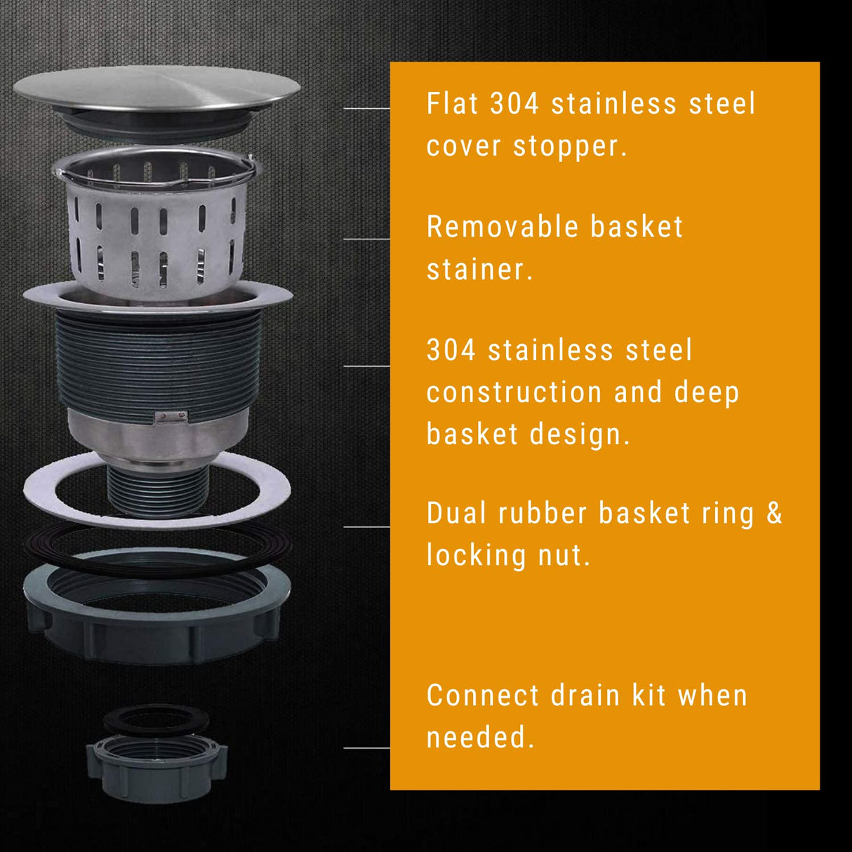 Zap Kitchen Sink Single Bowl 21x18 cm Silver Matt Finish | 304 Stainless Steel | Includes Sink Drainer Basket, Steel Waste Coupling & Waste Pipe | Smooth Drainage & Noise Reduction Pads