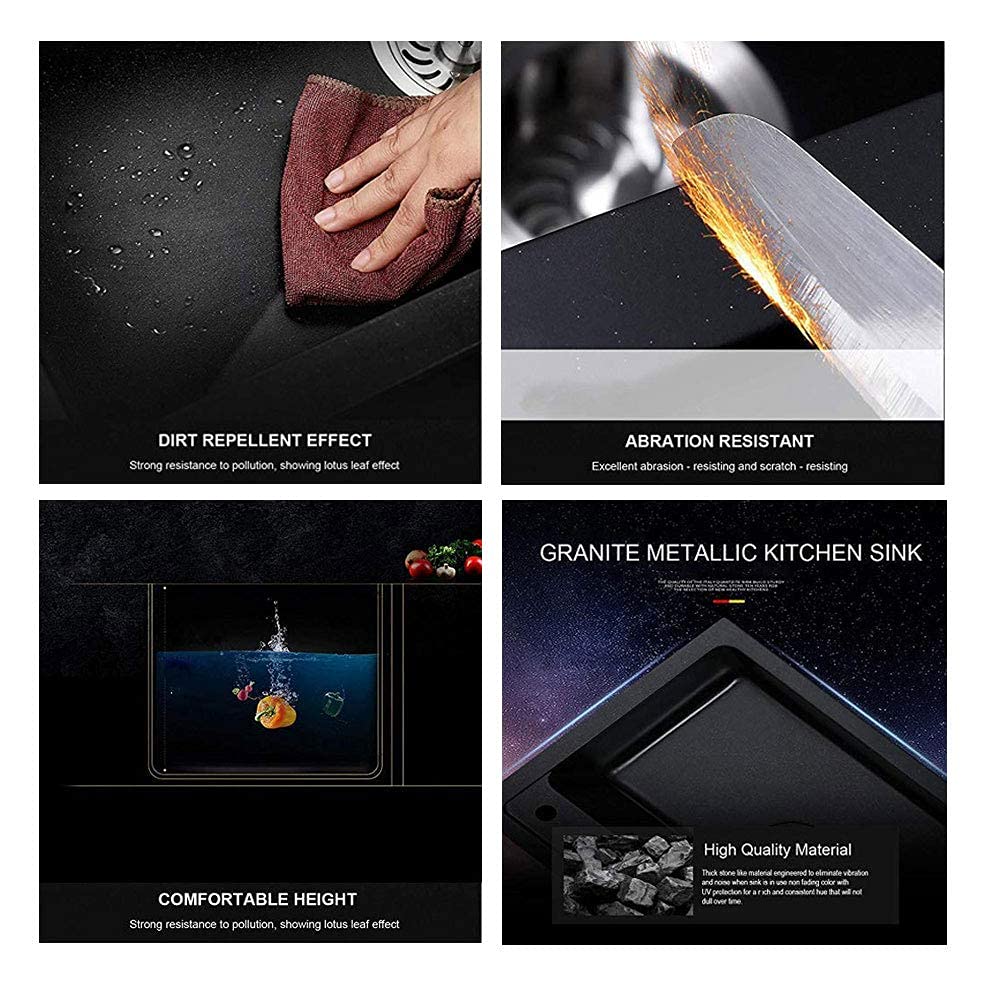 ZAP Millennium Series 304 Grade Stainless Steel Square Single Bowl Kitchen Sink | With All-in-One Waste Kit | Deep & Spacious | Soundproof Design | Heat & Stain Resistant (24x24 Black)