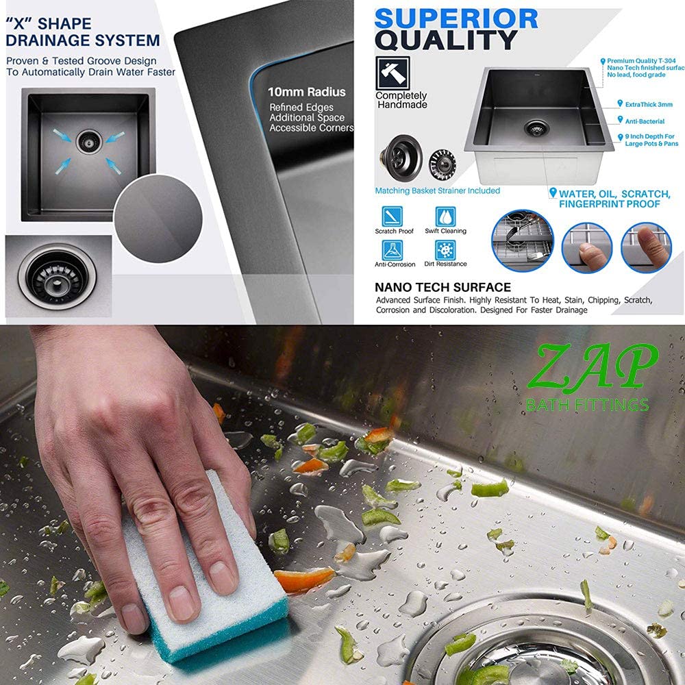 ZAP Millennium Series Champagne Gold SS-304 Grade Single Bowl Kitchen Sink 24x18x10 Inch | 2.5 mm Thick Stainless Steel | Rust Resistant, Scratch Proof, Durable Kitchen Basin for Modular Kitchen