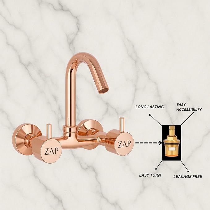 Elixir Sink Mixer Hot & Cold Gold PVD Finish Wall Mount Tap