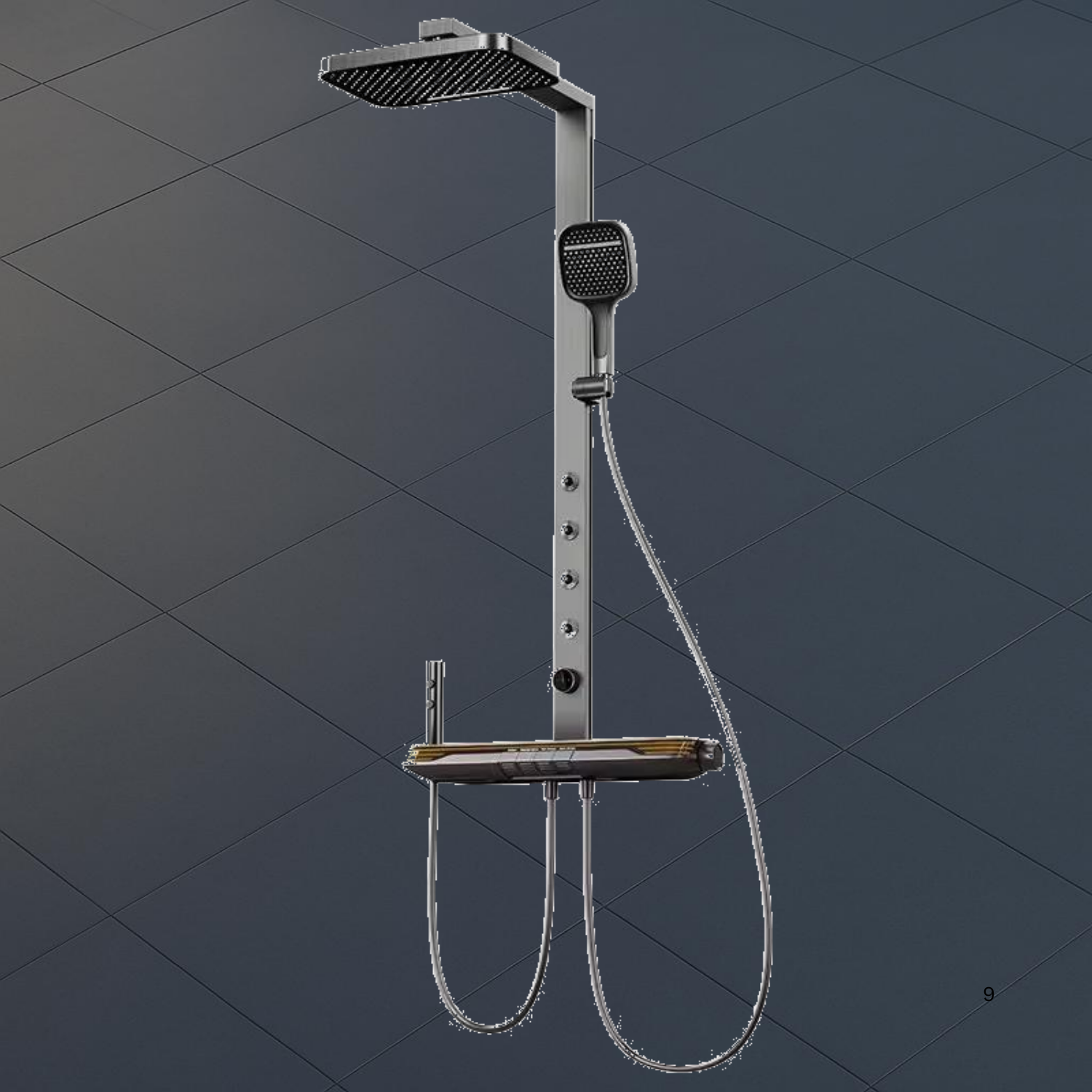 ZAP Zap X9 Shower Panel System | LED Temperature Display | Top Shower, Hand Shower, Body Jets & Bucket Filler | Multi-Function Wall-Mount Shower Unit | Gunmetal PVD Finish